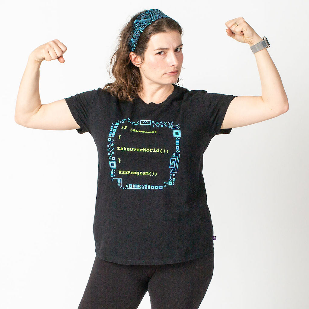 “If Awesome, Take Over World” Computer Programming Adult T-Shirt