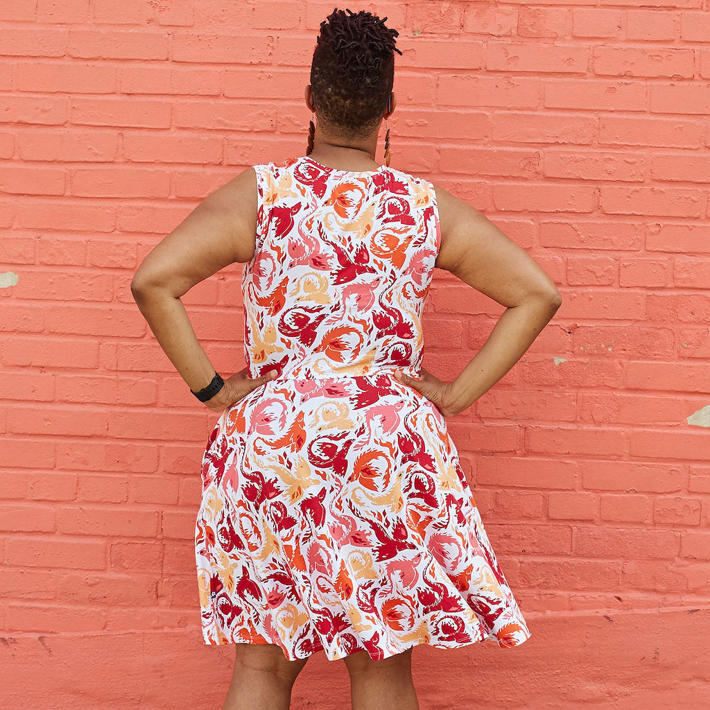 “Fire Borne” Phoenixes Knee-Length Stretchy Sleeveless Dress with Pockets - Adult