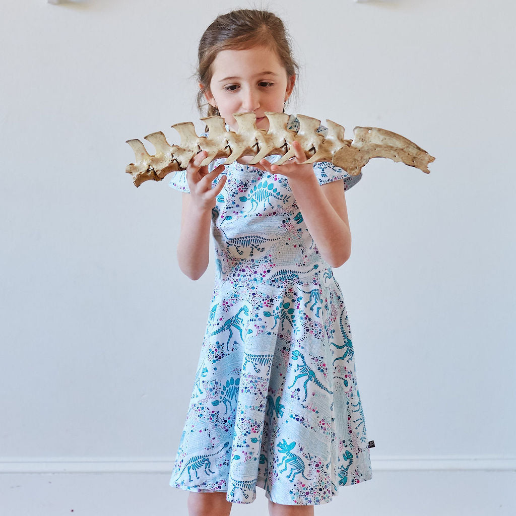 "Fossils Forever" Dinosaurs Short Sleeve Super Twirler Dress