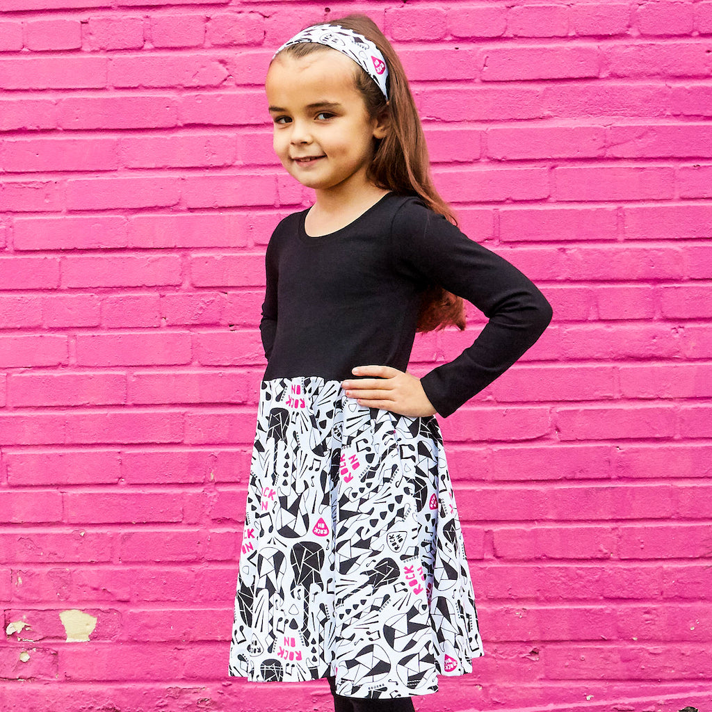 "Treblemaker" Rock Guitars Twirly Play Dress with Long Sleeves