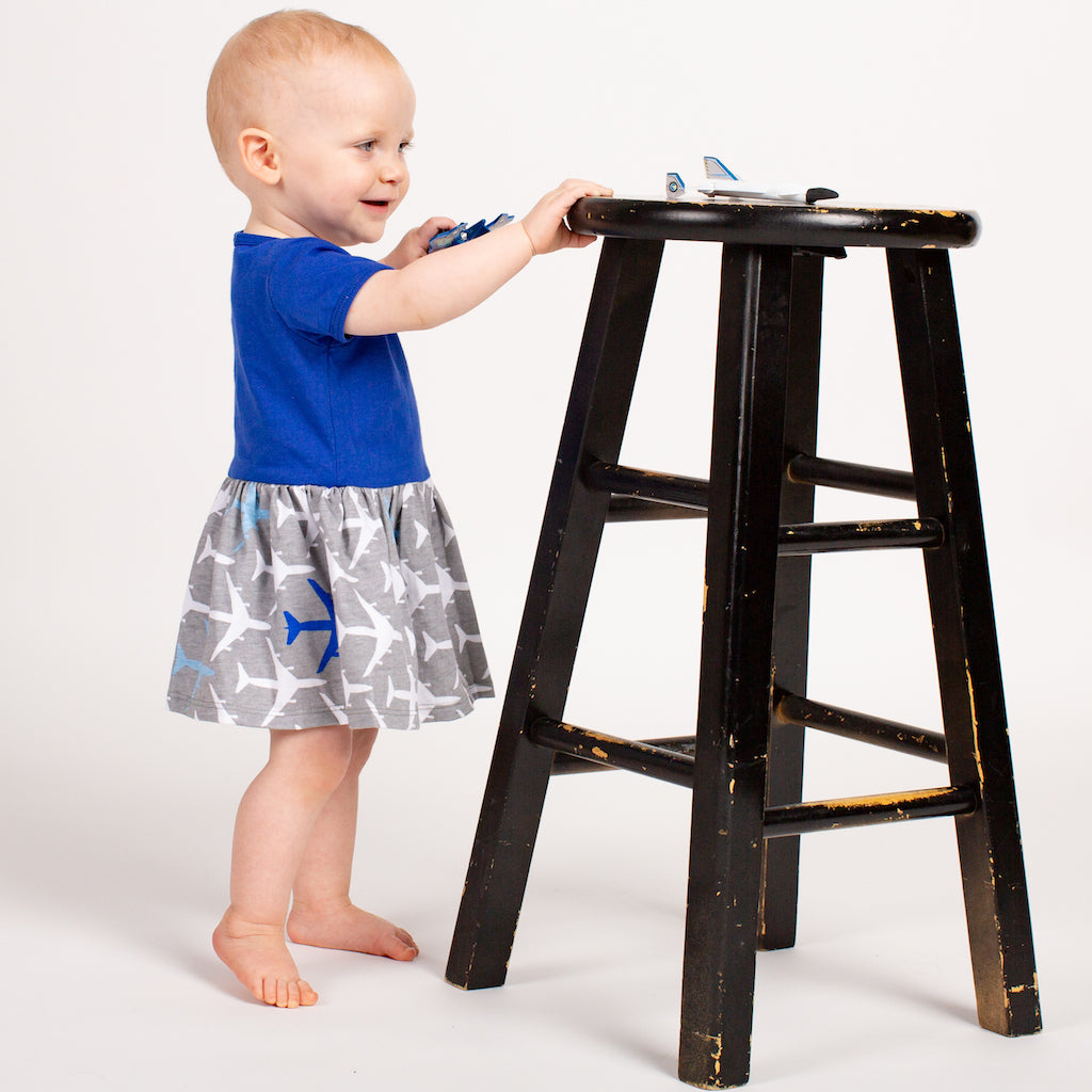 “True Blue” Airplanes Infant Snapsuit Dress
