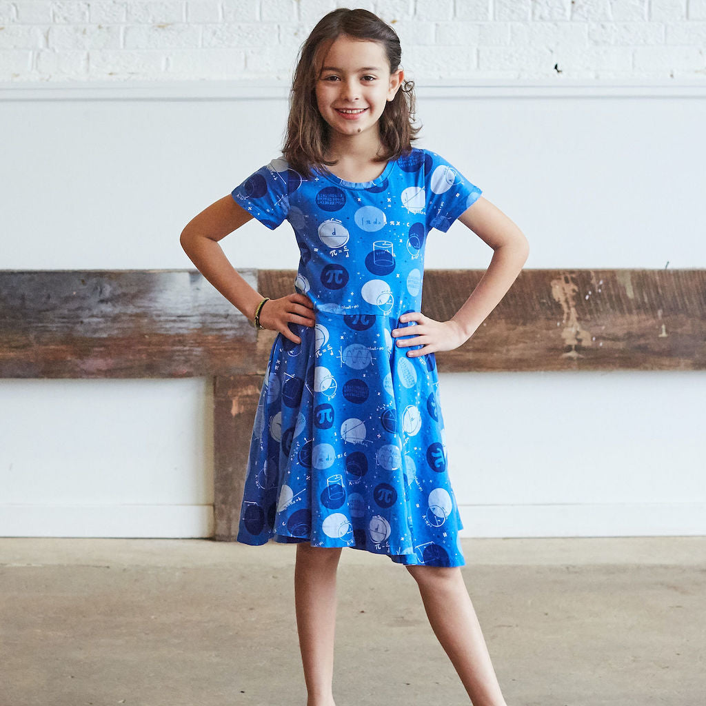 "Blueberry Pi" Math Dots Short Sleeve Super Twirler Dress