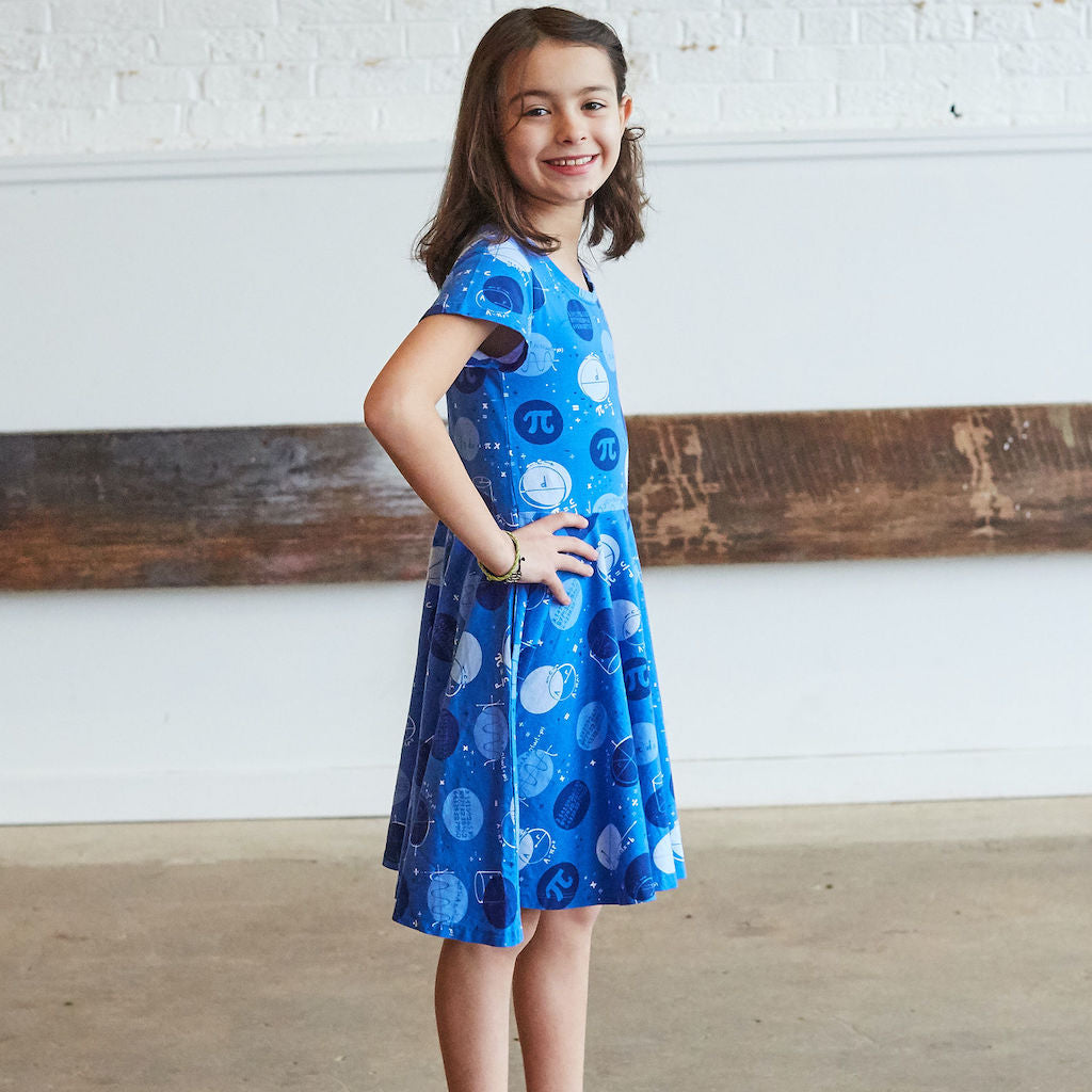 "Blueberry Pi" Math Dots Short Sleeve Super Twirler Dress