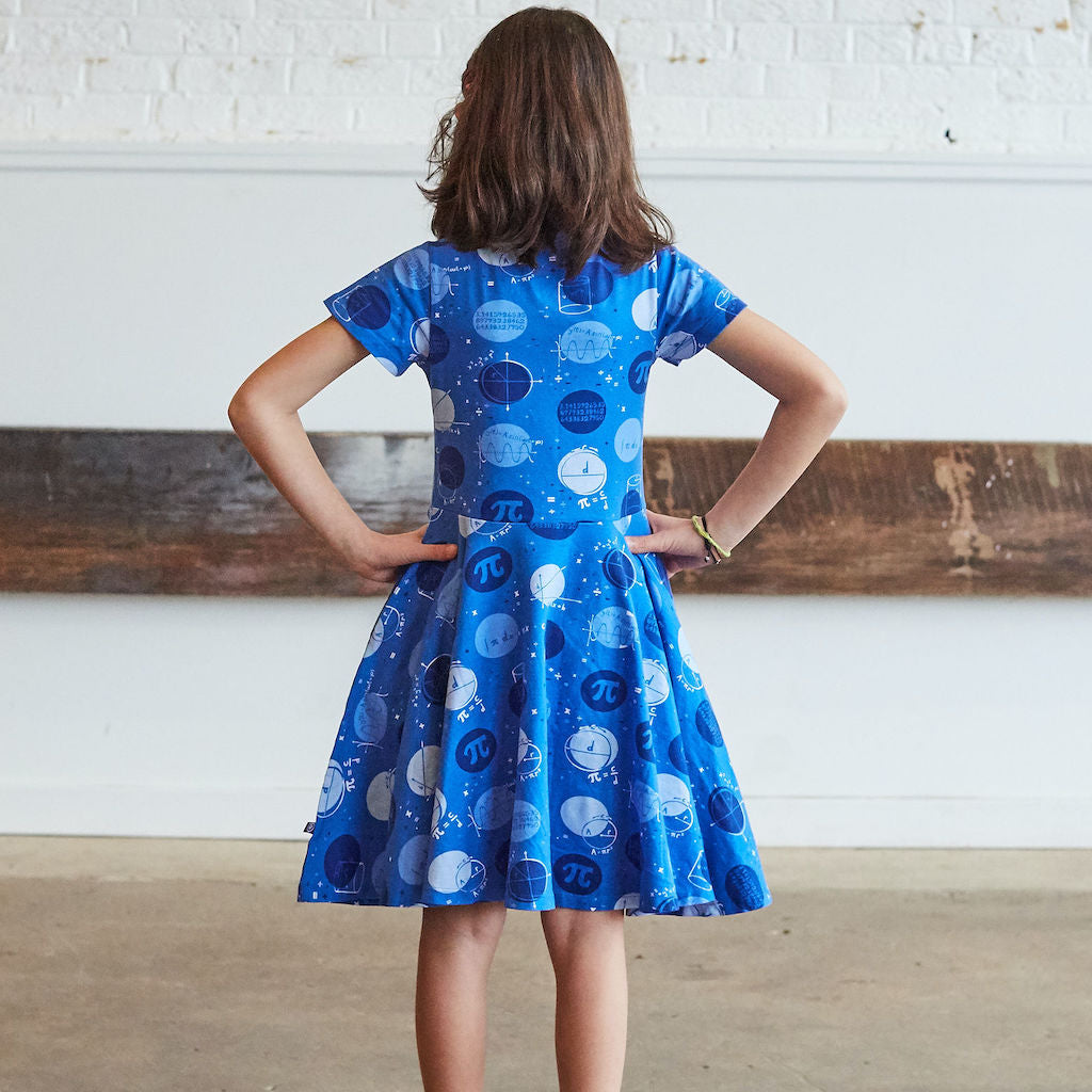"Blueberry Pi" Math Dots Short Sleeve Super Twirler Dress