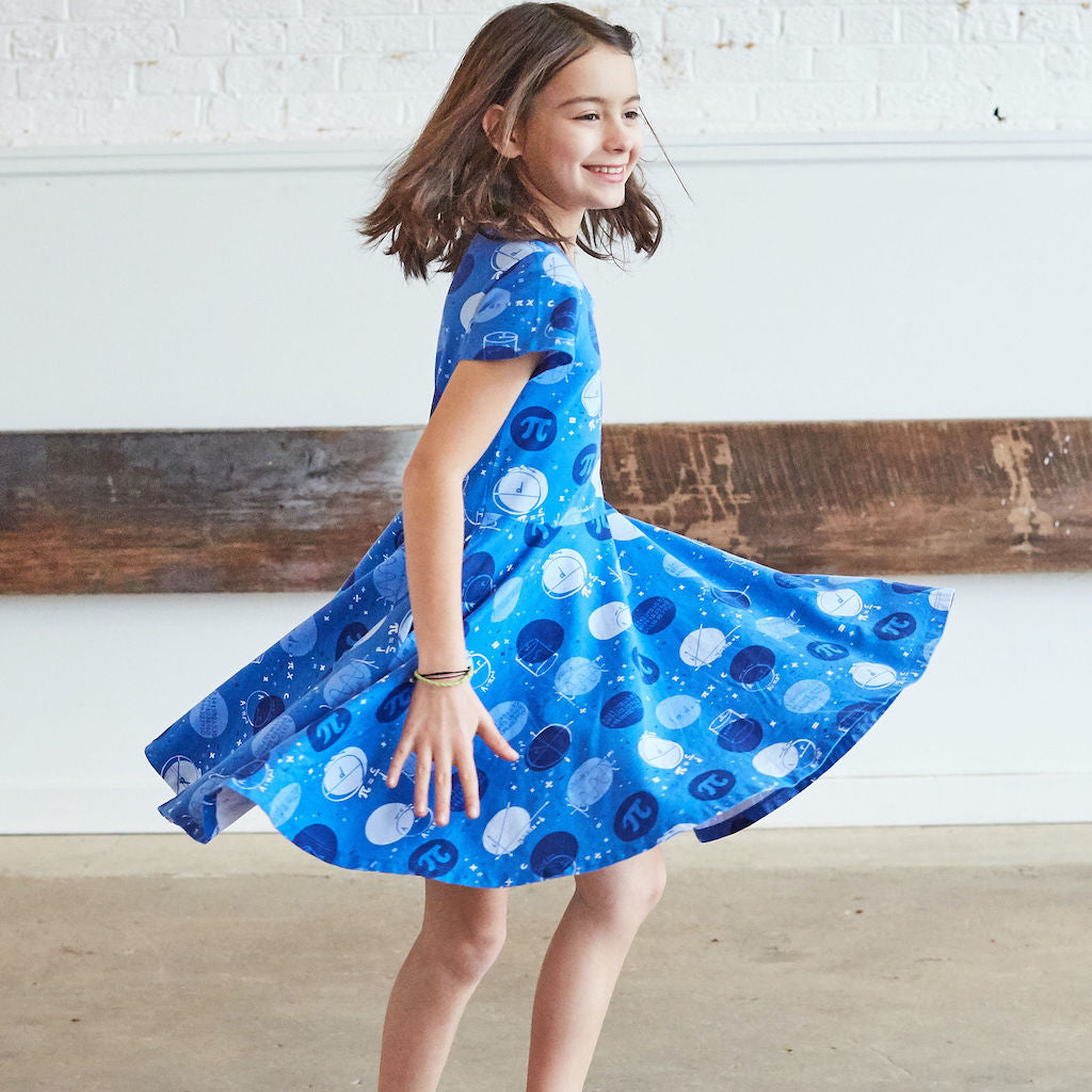 "Blueberry Pi" Math Dots Short Sleeve Super Twirler Dress