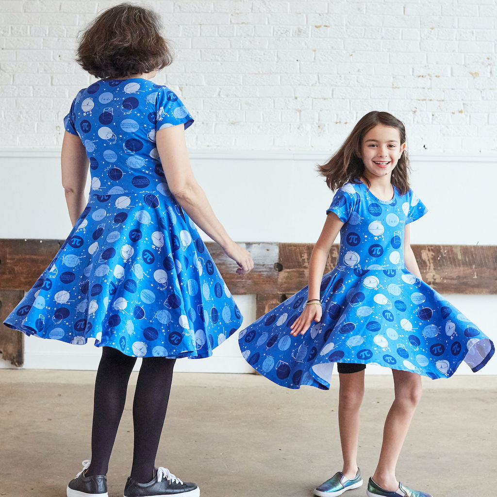 "Blueberry Pi" Math Dots Short Sleeve Super Twirler Dress