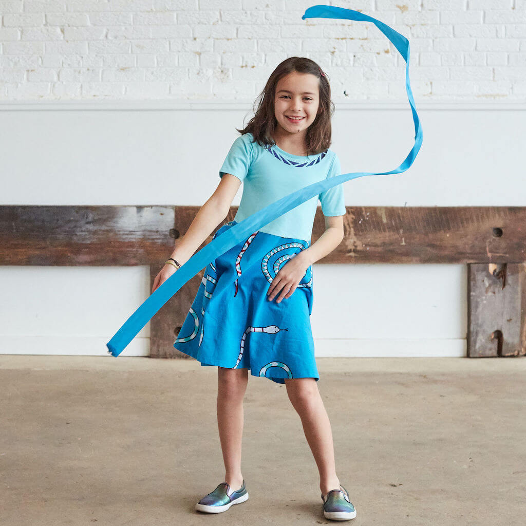 "Snakes on a Dress" Ballerina Style Short Sleeve Dress with Pockets