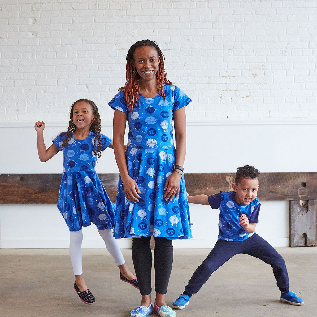 "Blueberry Pi" Math Dots Short Sleeve Super Twirler Dress with Pockets - Adult