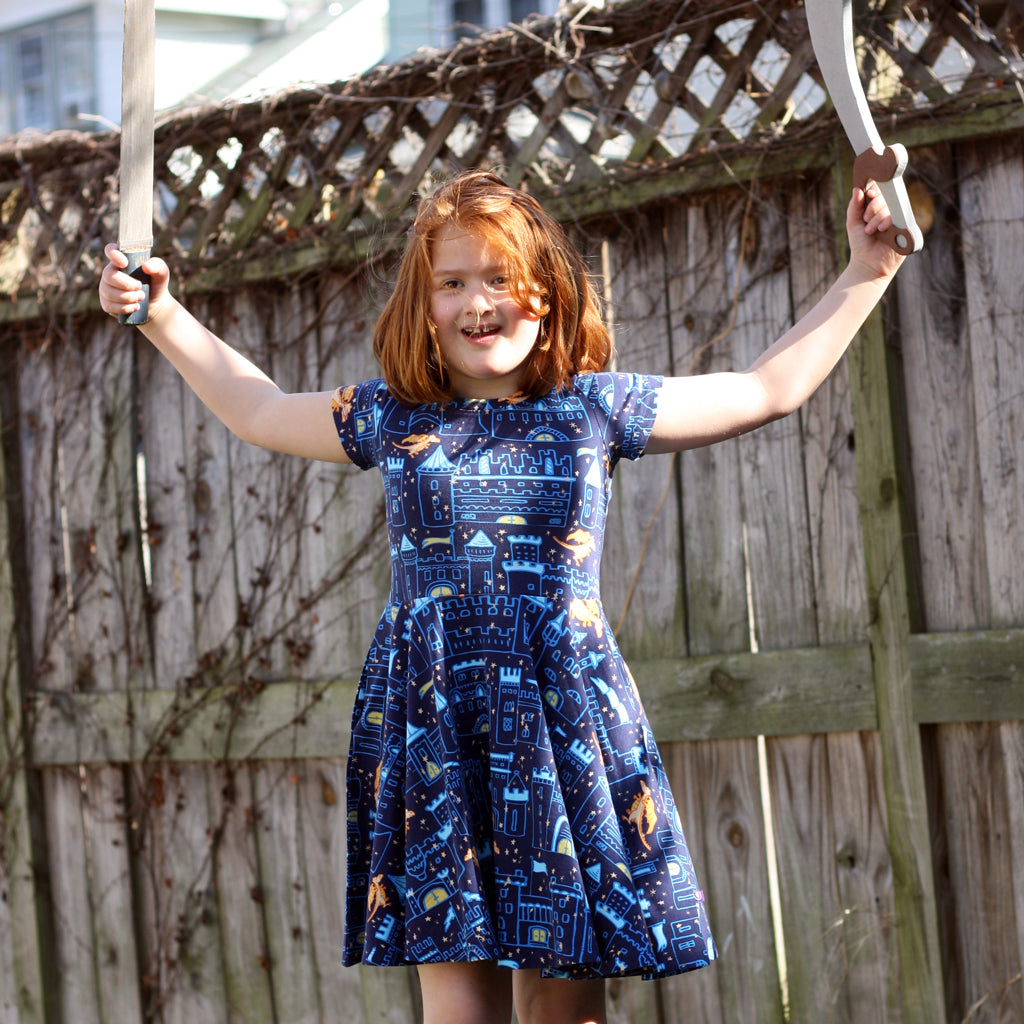 "Dragon's Keep" Castles Super Twirler Dress with Pockets