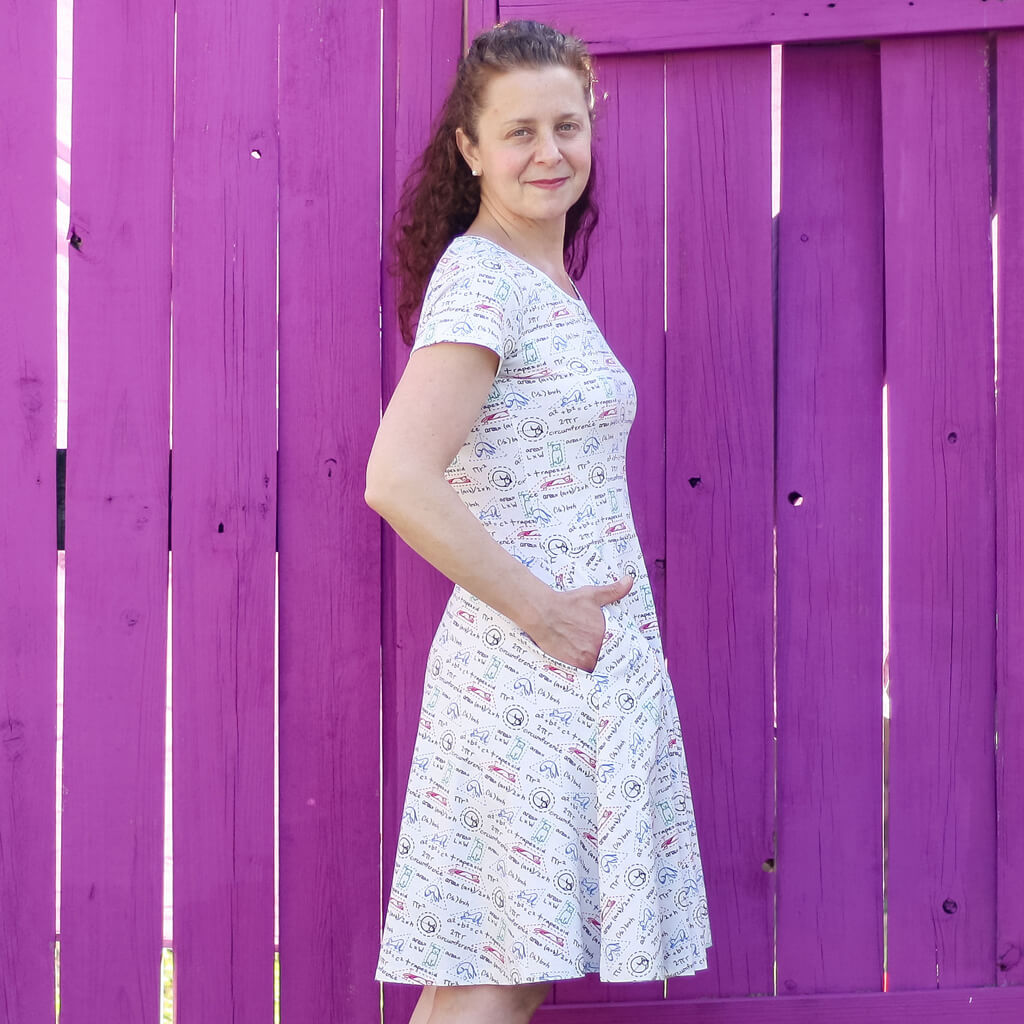 "Scratch Paper" Adult Geometry Cats A-line Dress with Pockets