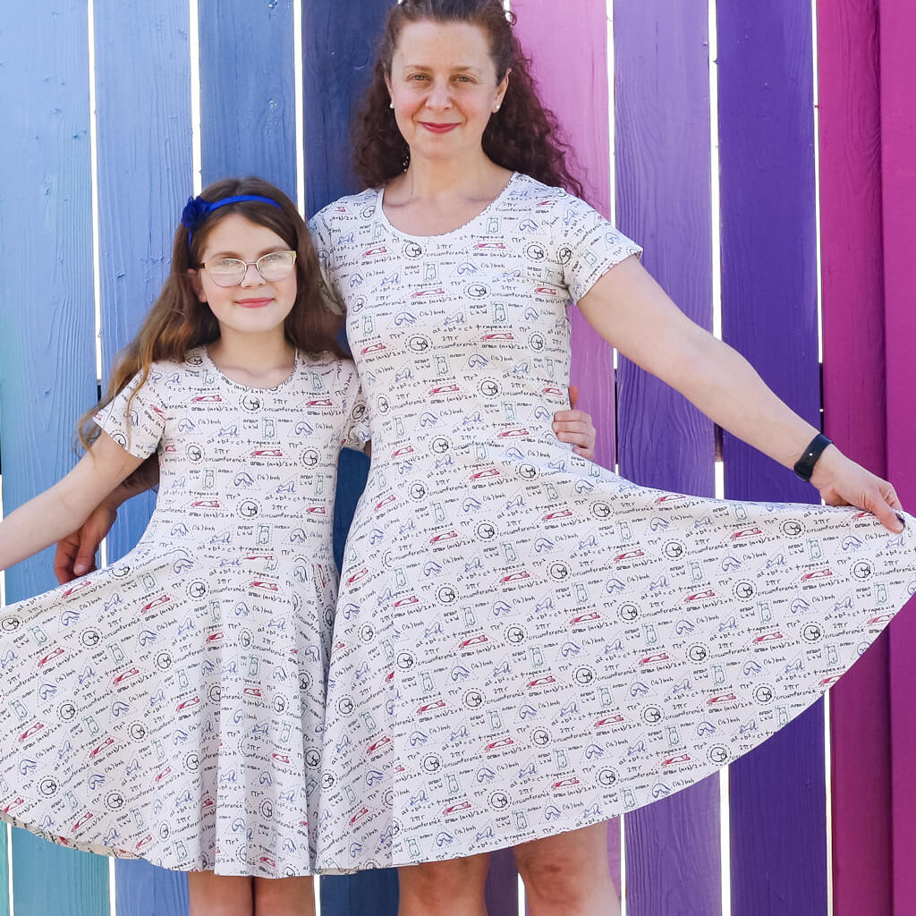 "Scratch Paper" Adult Geometry Cats A-line Dress with Pockets