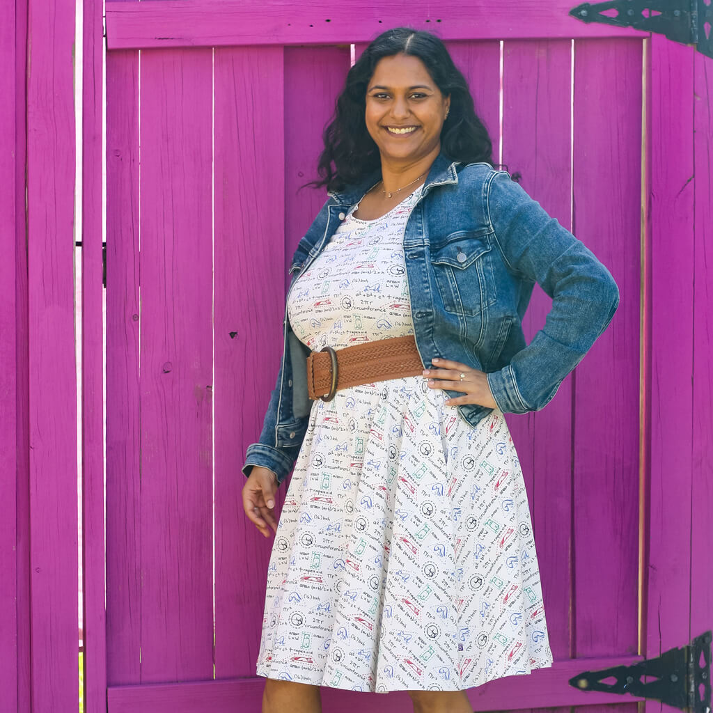 "Scratch Paper" Adult Geometry Cats A-line Dress with Pockets