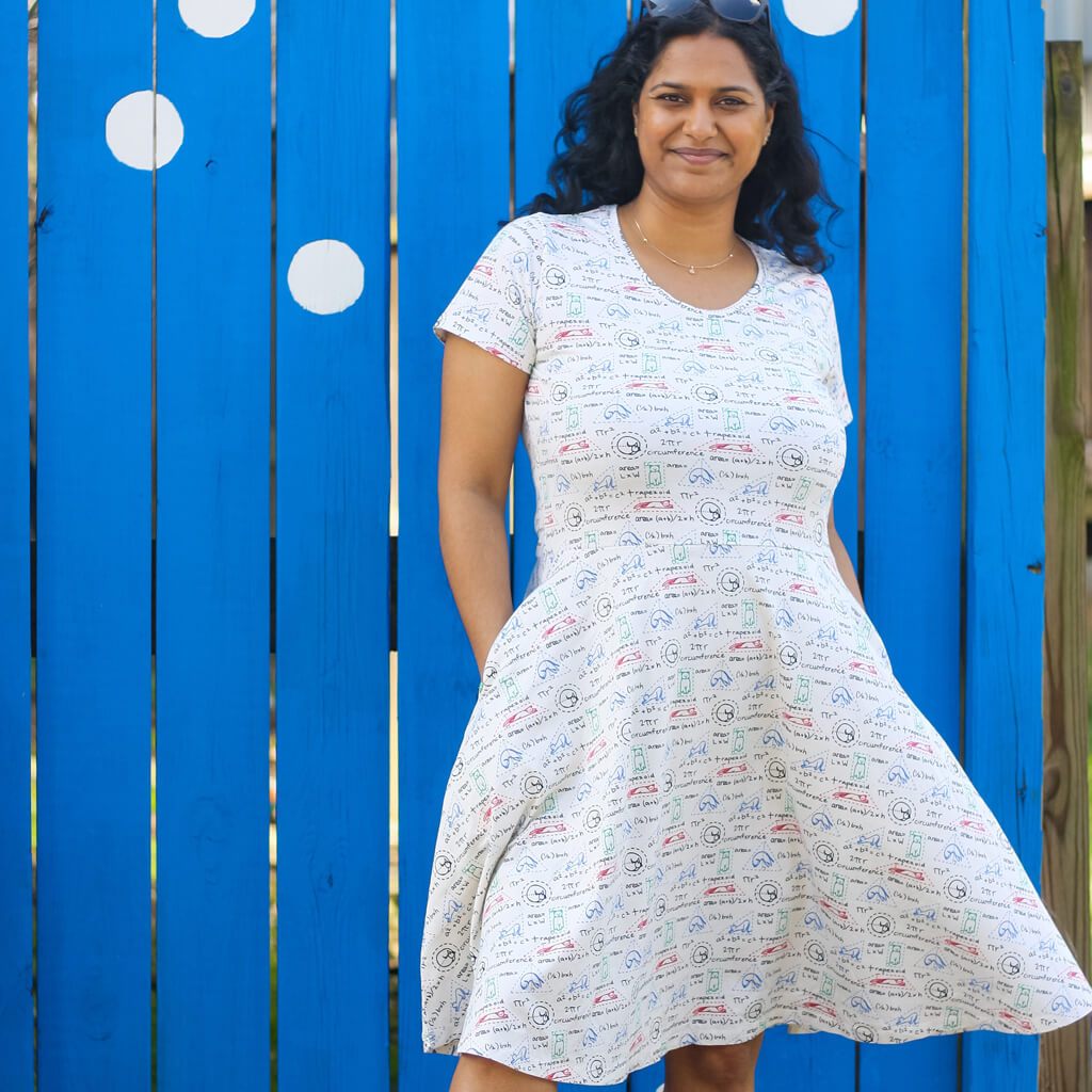 "Scratch Paper" Adult Geometry Cats A-line Dress with Pockets