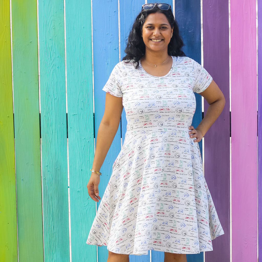 "Scratch Paper" Adult Geometry Cats A-line Dress with Pockets