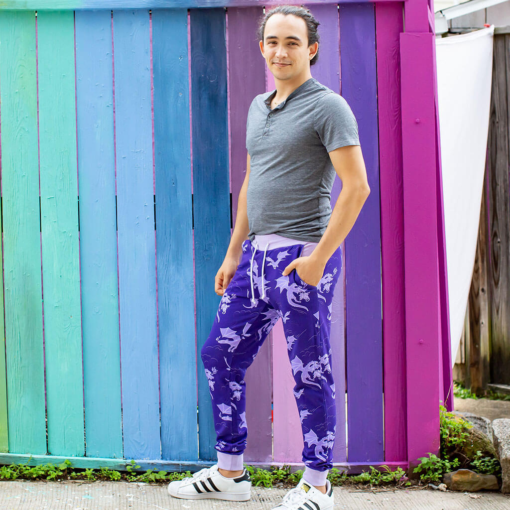 Adult "Purple Reign" Dragons Fuzzy Fleece Joggers with Pockets