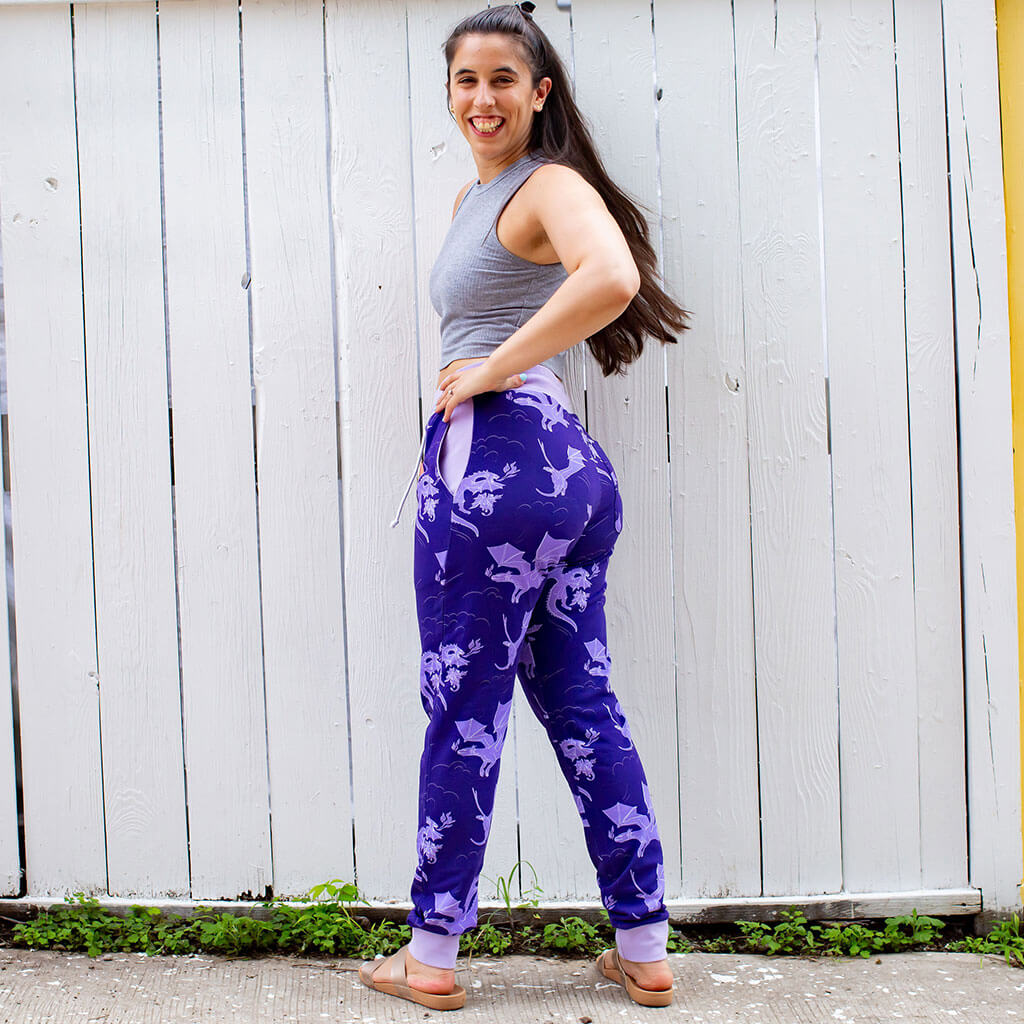 Adult "Purple Reign" Dragons Fuzzy Fleece Joggers with Pockets