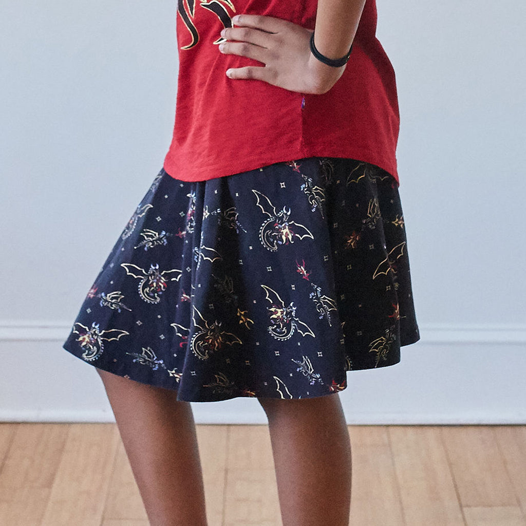 “Fire Flight” Dragons Stretchy Knee-Length Twirly Skirt