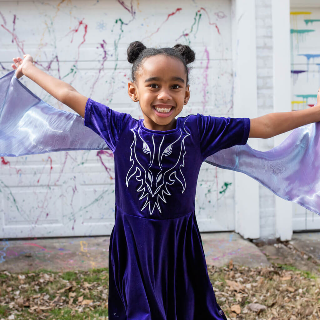 Dragon Ballerina Style Short Sleeve Dress with Pockets and Detachable Wings