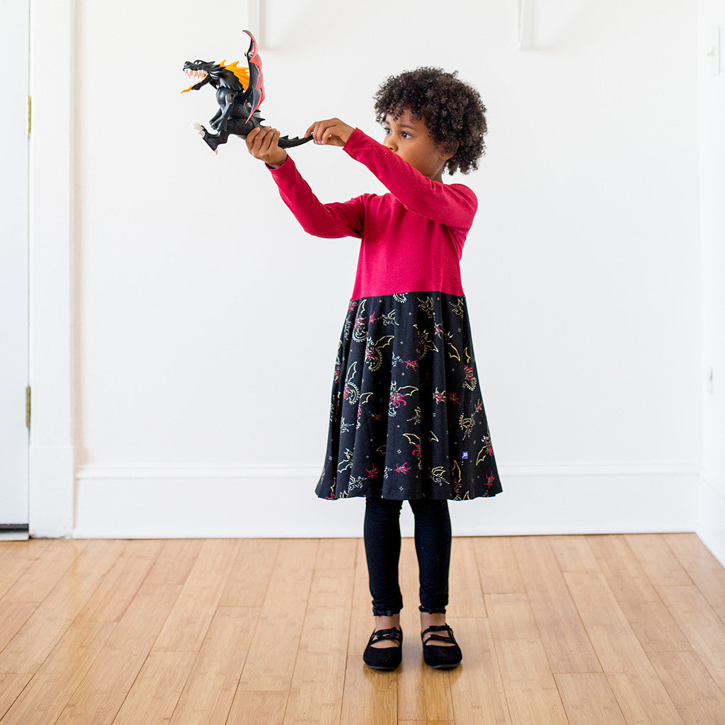 "Fire Flight" Dragons Twirly Play Dress with Long Sleeves - Princess Awesome - 2