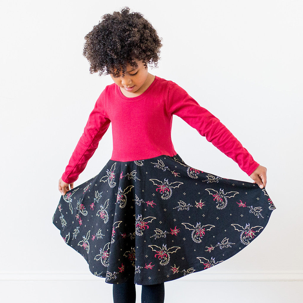 "Fire Flight" Dragons Twirly Play Dress with Long Sleeves - Princess Awesome - 4