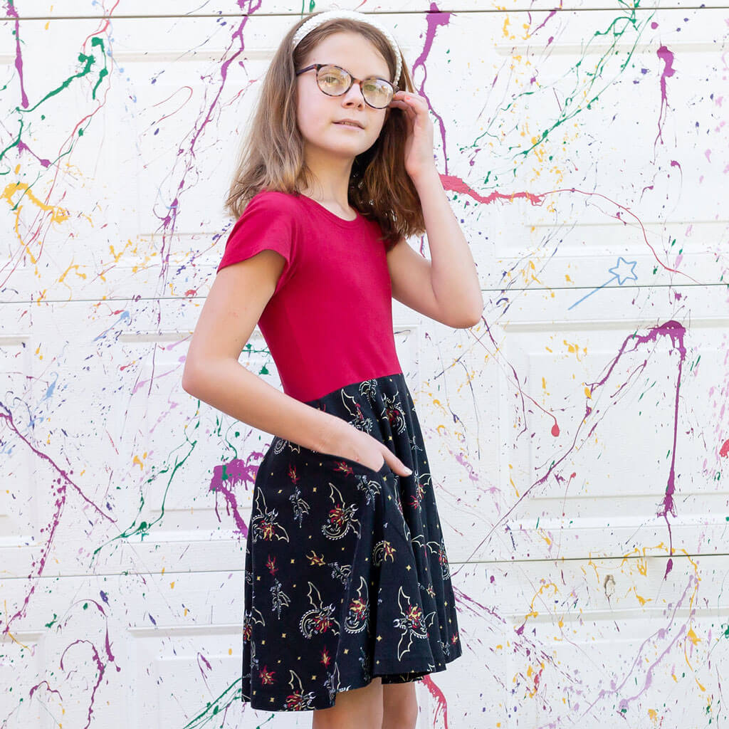"Fire Flight" Dragons Super Twirler Dress with Pockets
