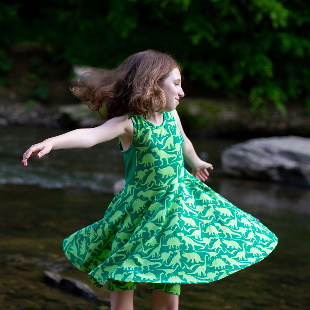 "Land Before Lime" Dinosaurs Skater Play Dress with Pockets