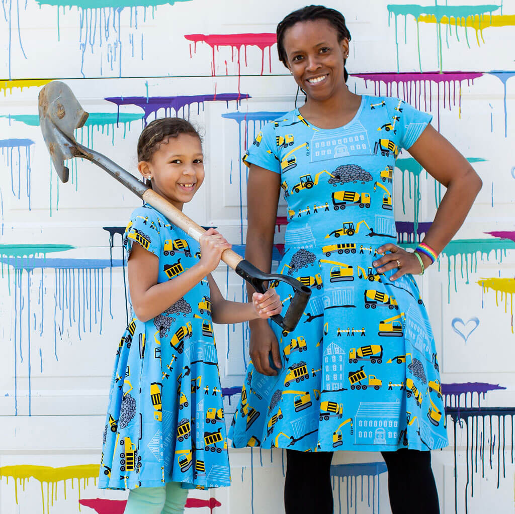 "Groundbreaker" Adult Construction Vehicles A-Line Dress with Pockets