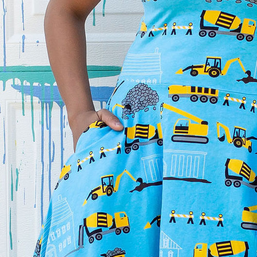 "Groundbreaker" Adult Construction Vehicles A-Line Dress with Pockets