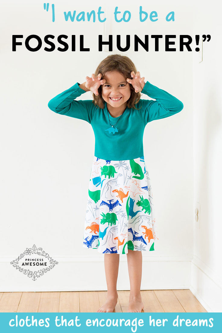 "Mesozoic Mischief" Dinosaurs Twirly Play Dress with Pockets and Long Sleeves