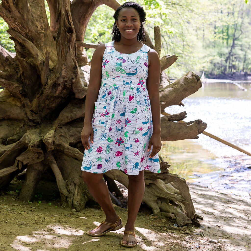 "Fibonacci Summer" Adult Math in Nature Sleeveless Dress with Patch Pockets