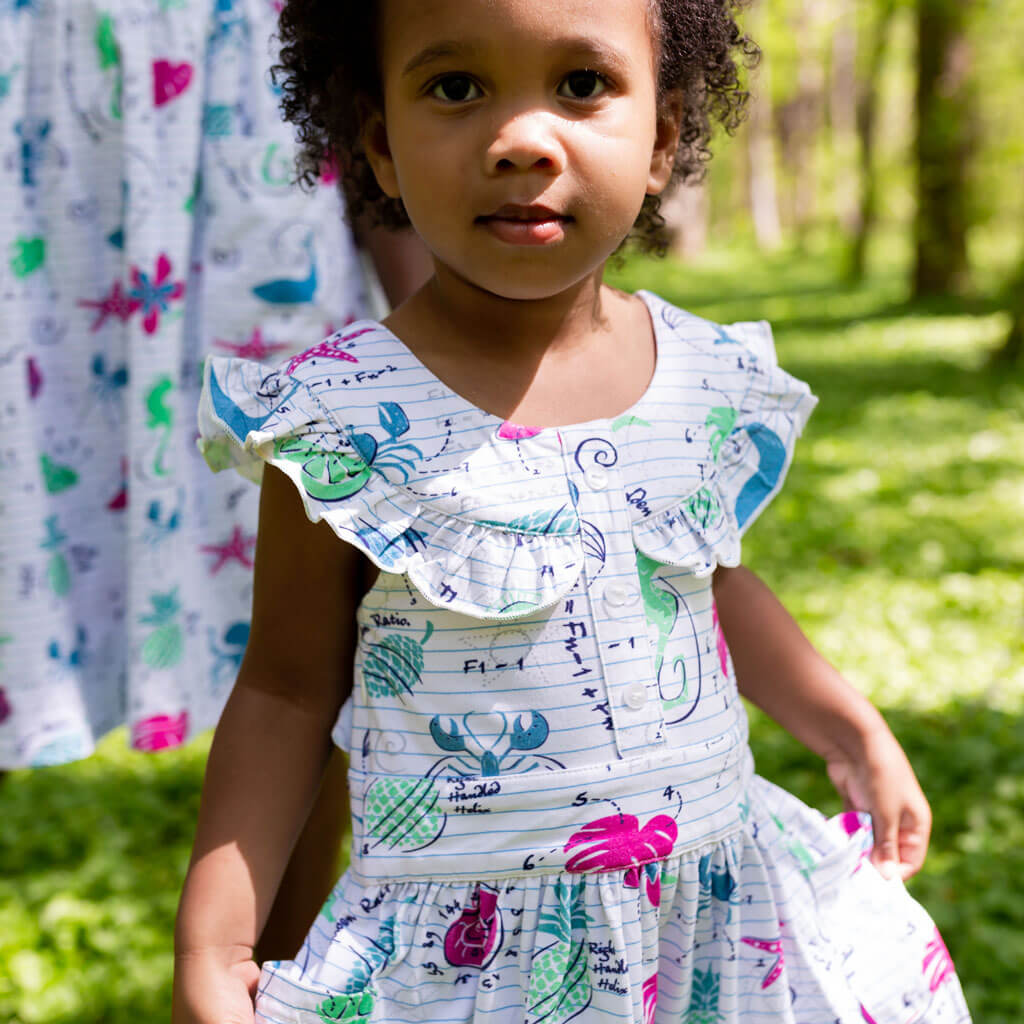 "Fibonacci Summer" Math in Nature Ruffle Sleeveless Dress with Patch Pockets