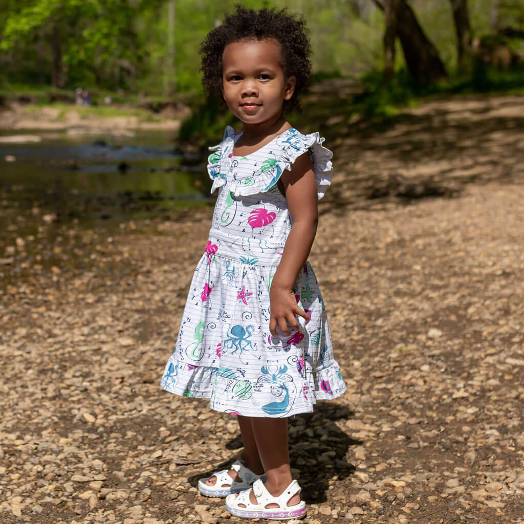 "Fibonacci Summer" Math in Nature Ruffle Sleeveless Dress with Patch Pockets