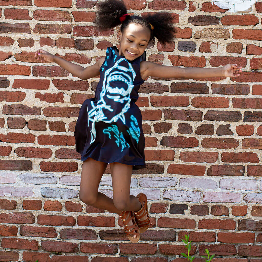 Neon Shark Skater Dress with Pockets