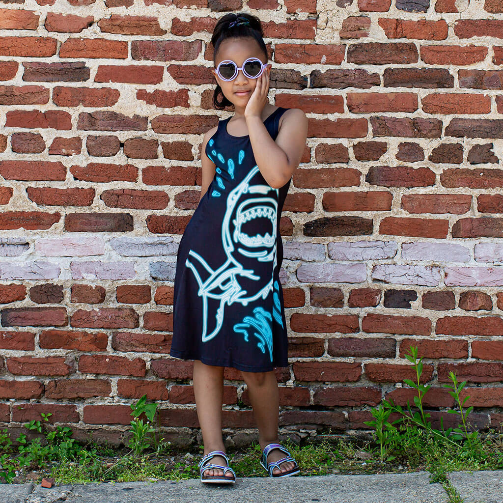 Neon Shark Skater Dress with Pockets