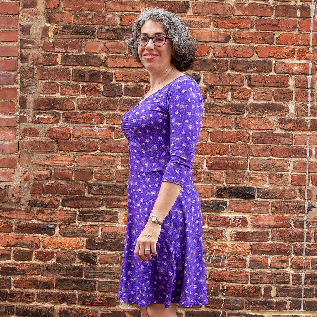 "Cresyl Violet" Adult Neurons V-Neck A-Line Dress with Sleeves and with Pockets