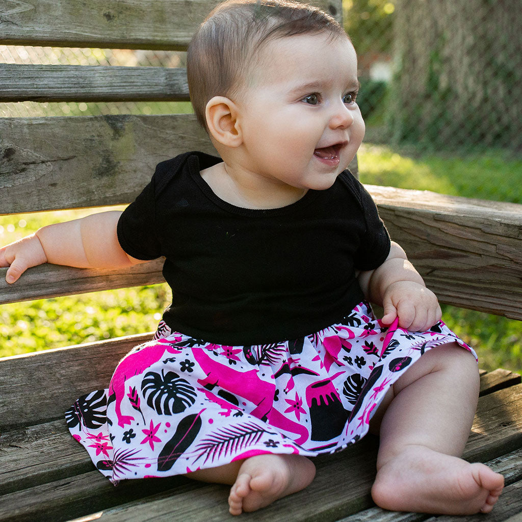 "Jurassic Pink" Dinosaurs Snapsuit Dress