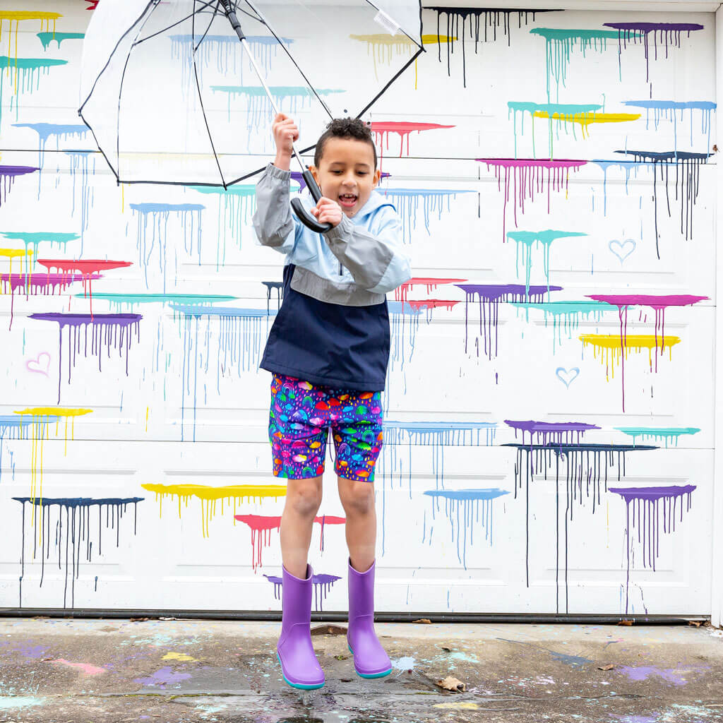 Rainbow Showers Drawstring Shorts with Pockets