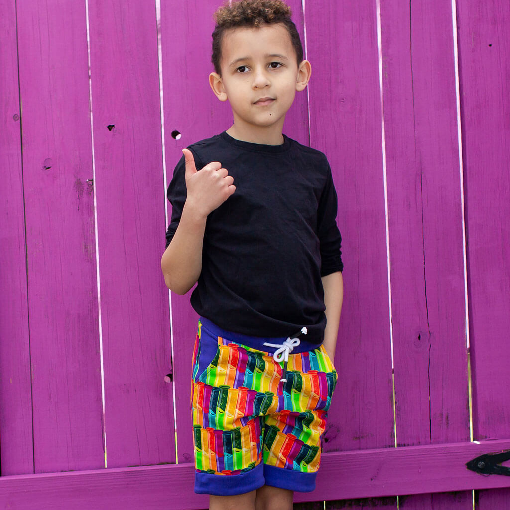 "Test the Rainbow" Test Tubes Drawstring Cuffed Shorts with Pockets