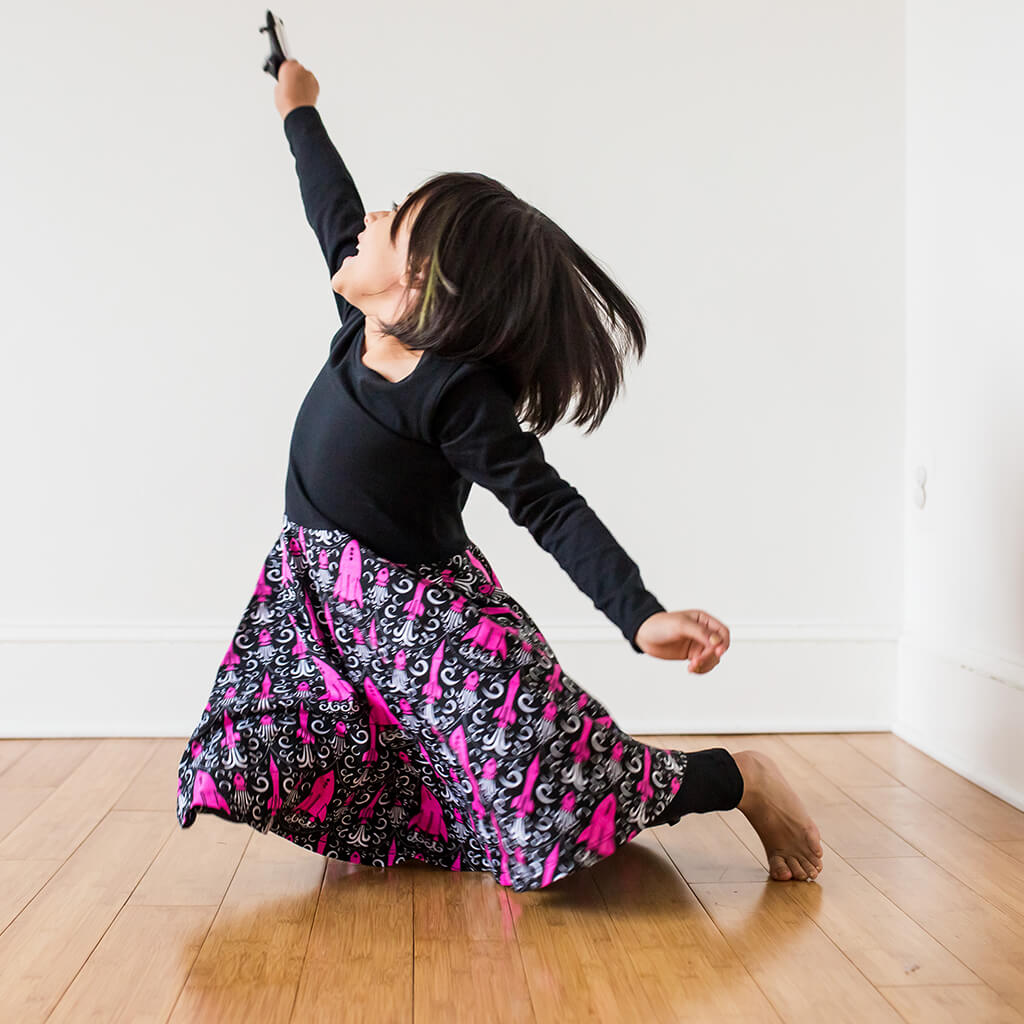 "Fleur-de-Liftoff" Rockets Twirly Play Dress with Pockets