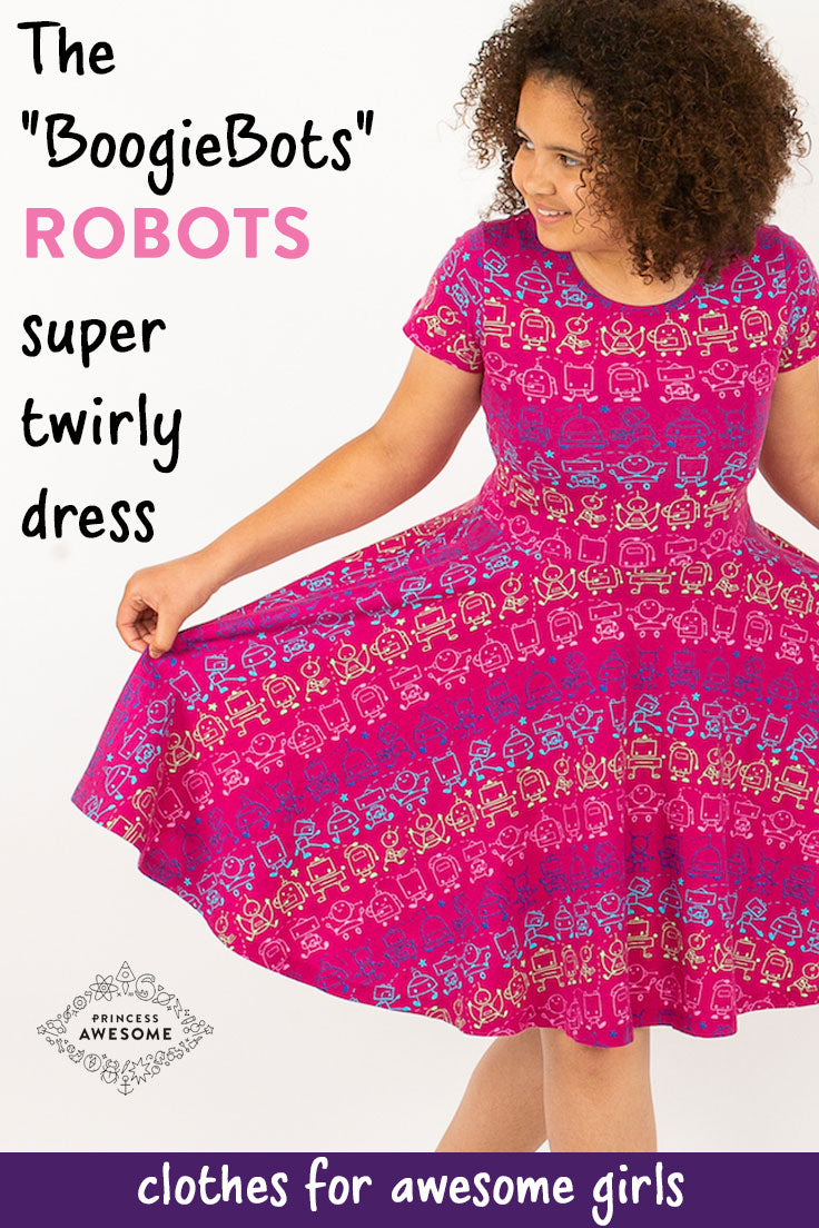 "Boogie Bots" Robots Short Sleeve Super Twirler Dress