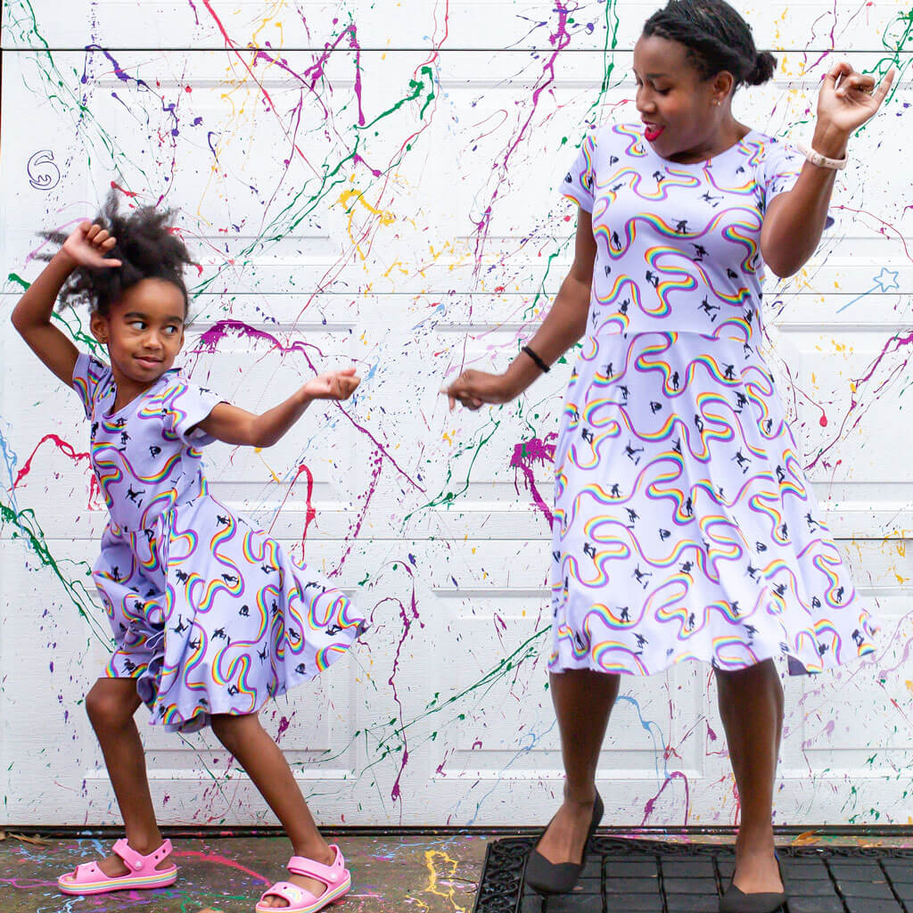 Rainbow Skateboarding Super Twirler Dress with Pockets