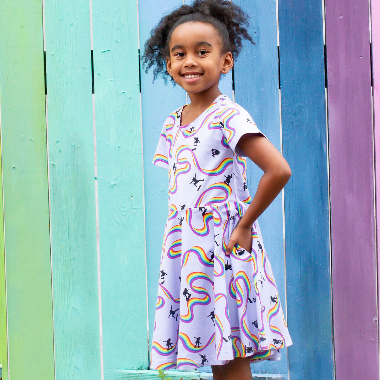 Rainbow Skateboarding Super Twirler Dress with Pockets