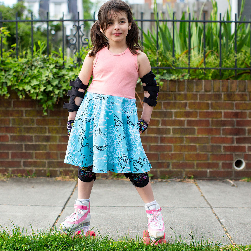 "Hello Chum" Sharks Sleeveless Twirly Play Dress with Pockets