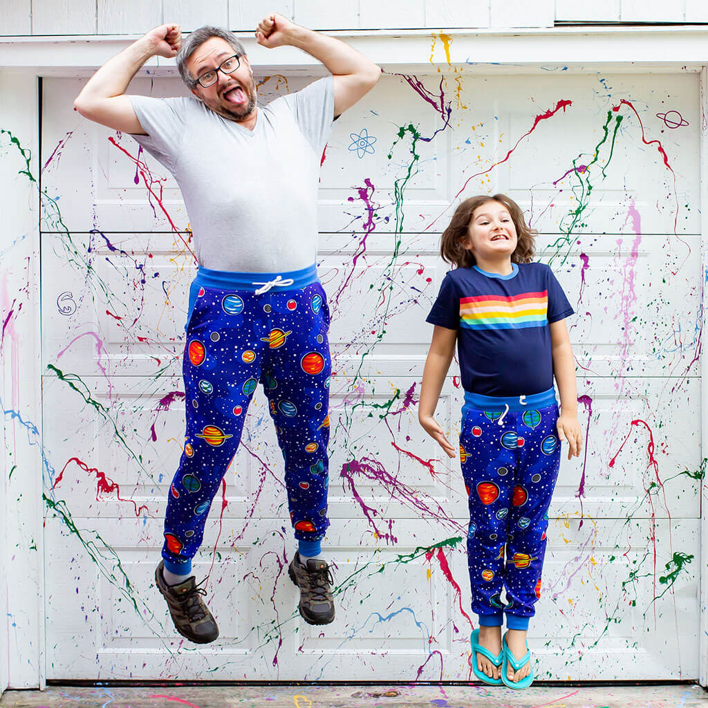 "Solar Flair" Adult Planets Fuzzy Fleece Jogger Pants with Pockets