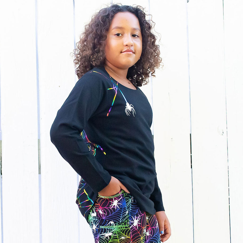 Rainbow Spider Webs Long Sleeve Tunic Shirt