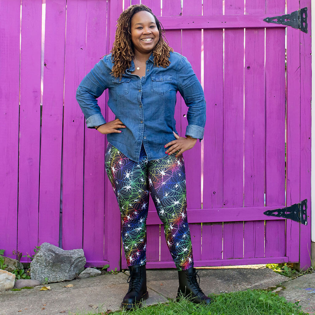 "Web Design" Rainbow Spider Leggings with Pockets - Adult