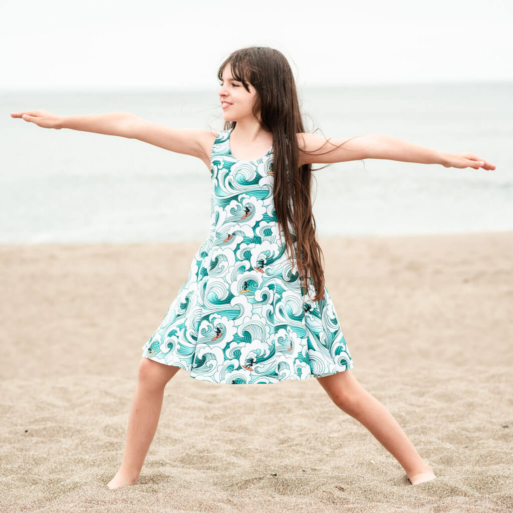 "Wave Theory" Surfer Sleeveless Play Dress with Pockets