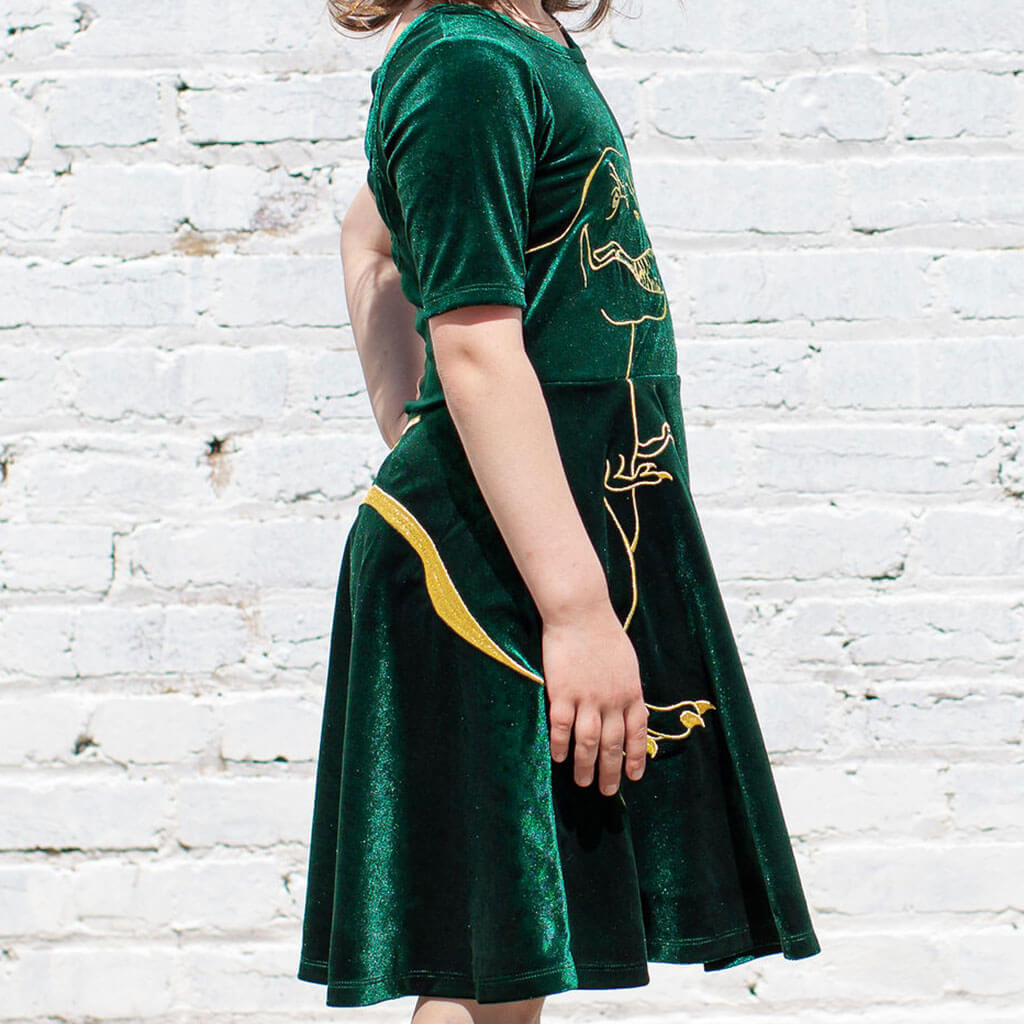 Tyrannosaurus Rex Ballerina Style Short Sleeve Dress with Pockets