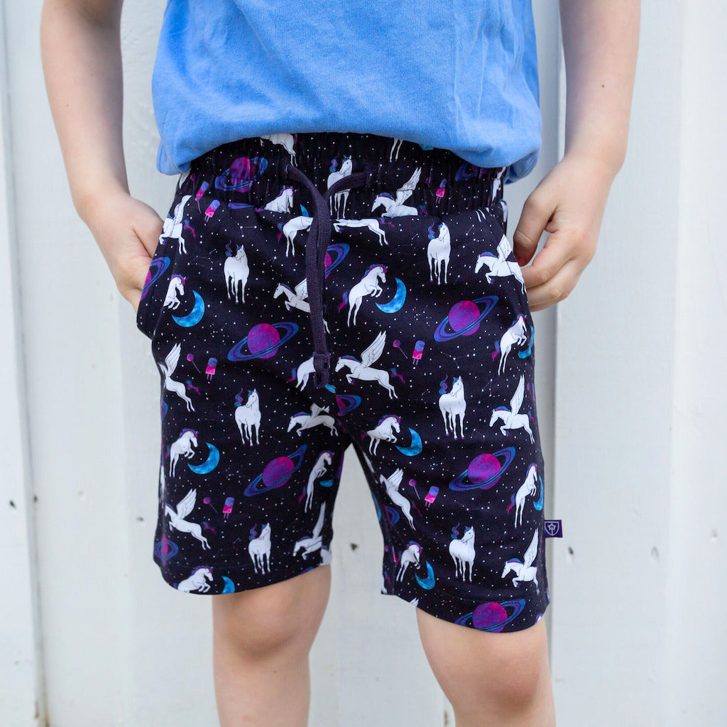 &quot;Horsing Around&quot; Space Unicorns Drawstring Shorts with Pockets