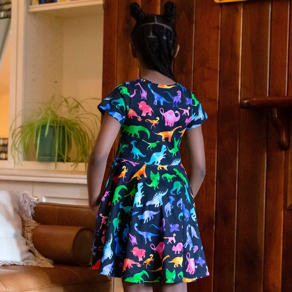 "Prehistoric Parade" Rainbow of Dinosaurs Super Twirler Dress with Pockets